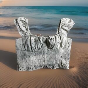 Y2K Hollister Babydoll Green Small Fairy Coastal Eyelet Corset Cottagecore Crop